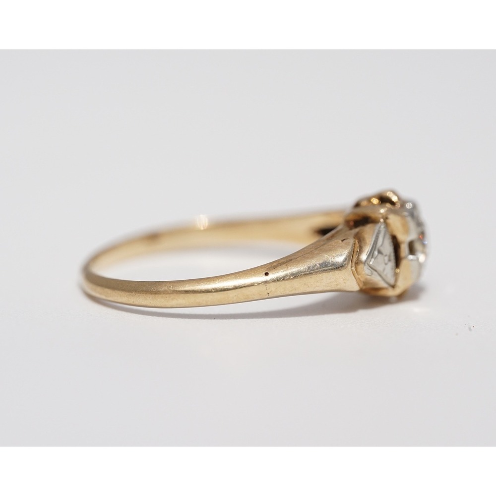 Antique 14k Solid Yellow Gold Engraved Natural Diamond Ring - Size 7.25 1.78g - Picture 7 of 11